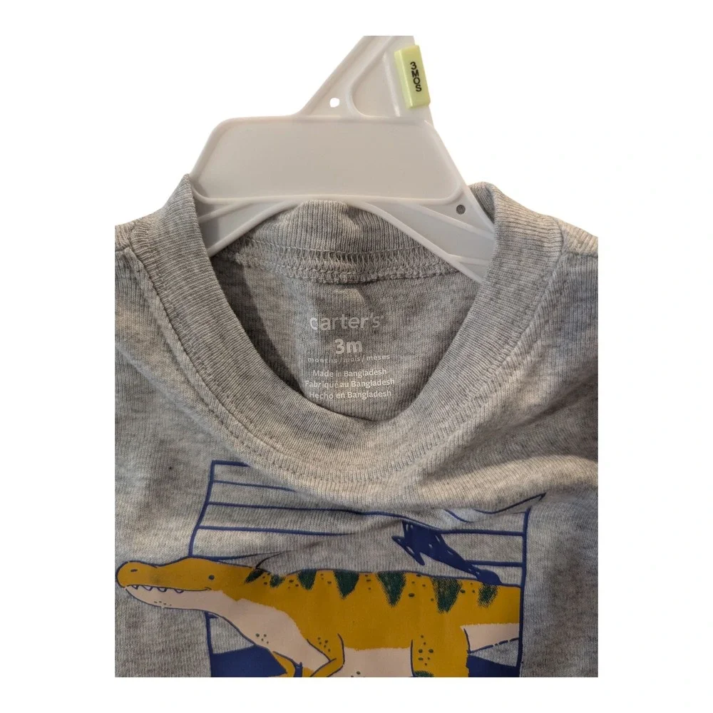 BBC-1 Carter's Baby Boy Dinosaur Bodysuit‎ Size 3m - Gray (Missing Pants)